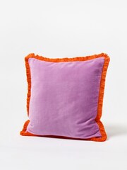 Oliver Bonas Purple 100% Cotton Issey Velvet Fringed Cushion Cover - Image 2 of 4