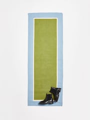 Oliver Bonas Navy Blue/Green Elio Bordered Handwoven 100% Cotton Runner Rug - Image 2 of 4