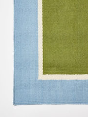 Oliver Bonas Navy Blue/Green Elio Bordered Handwoven 100% Cotton Runner Rug - Image 3 of 4