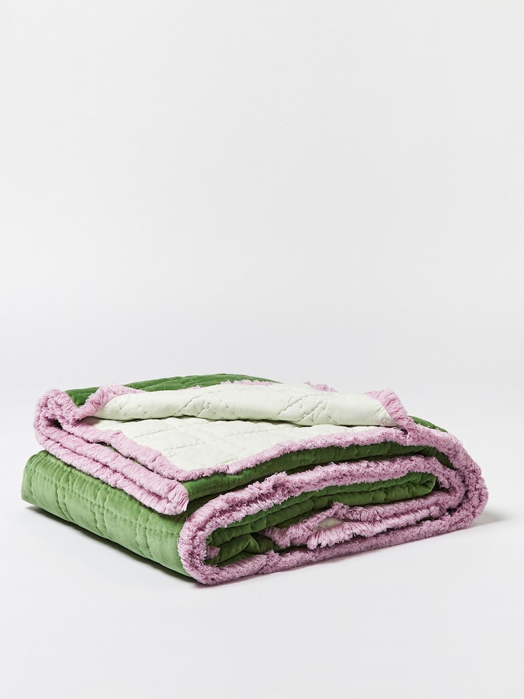 Oliver Bonas Green Issey Quilted 100% Cotton Bedspread - Image 2 of 4