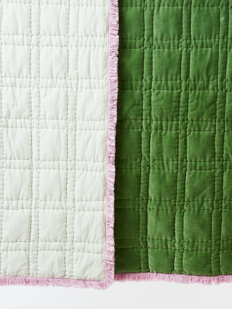 Oliver Bonas Green Issey Quilted 100% Cotton Bedspread - Image 4 of 4