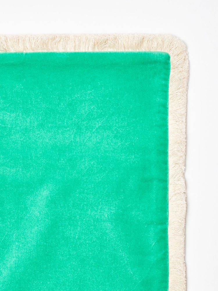 Oliver Bonas Jade Green 100% Cotton Issey Velvet Fringed Cushion Cover - Image 4 of 4