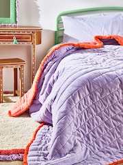 Oliver Bonas Purple/Orange Issey Quilted 100% Cotton Bedspread - Image 1 of 4