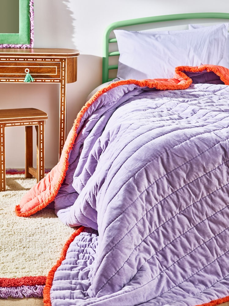Oliver Bonas Purple/Orange Issey Quilted 100% Cotton Bedspread - Image 1 of 4