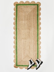 Oliver Bonas Green Scalloped Jute Border Runner Rug - Image 1 of 4