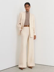 Reiss Cream Juniper Petite Jacquard-Stripe Wide-Leg Trousers - Image 1 of 8