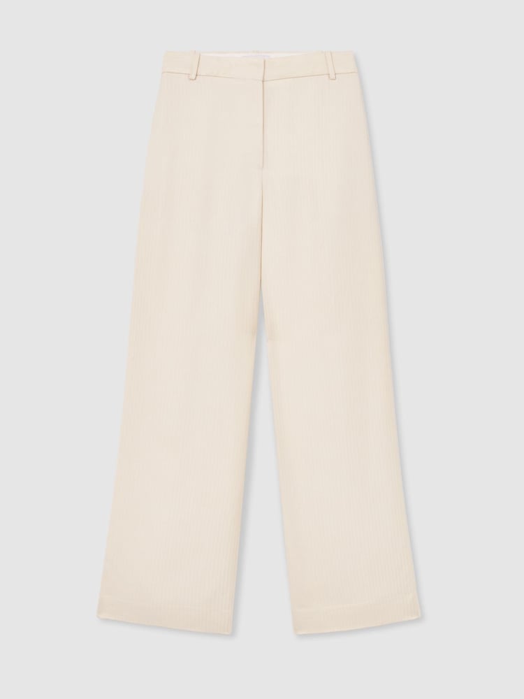 Reiss Cream Juniper Petite Jacquard-Stripe Wide-Leg Trousers - Image 2 of 8 Reiss Cream Juniper Petite Jacquard-Stripe Wide-Leg Trousers - Image 2 of 8