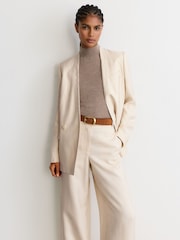 Reiss Cream Juniper Petite Jacquard-Stripe Wide-Leg Trousers - Image 5 of 8