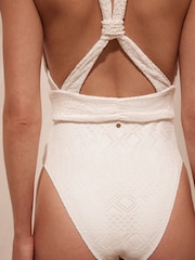 Mint Velvet White Tummy Control Textured Plunge Swimsuit - Image 9 of 11