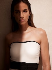 Mint Velvet Cream Textured Belted Tummy Control Swimsuit - Image 6 of 7