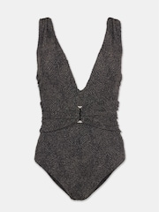 Mint Velvet Black Plunge Metallic Tummy Control Hardware Belted Swimsuit - Image 8 of 10