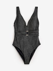 Mint Velvet Black Plunge Metallic Tummy Control Hardware Belted Swimsuit - Image 9 of 10