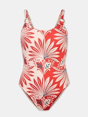 Mint Velvet Red Geo Italian Fabric Low Back Tummy Control Swimsuit - Image 8 of 9