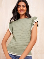 Friends Like These Green Ruffle Sleeve Knit Top - Image 1 of 4