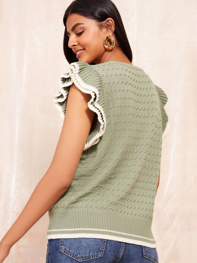 Friends Like These Green Ruffle Sleeve Knit Top - Image 4 of 4