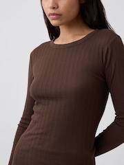 Braun - Gap Essential Ribbed Pointelle Long Sleeve T-Shirt - Bild 4 von 5
