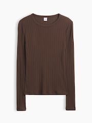 Braun - Gap Essential Ribbed Pointelle Long Sleeve T-Shirt - Bild 5 von 5