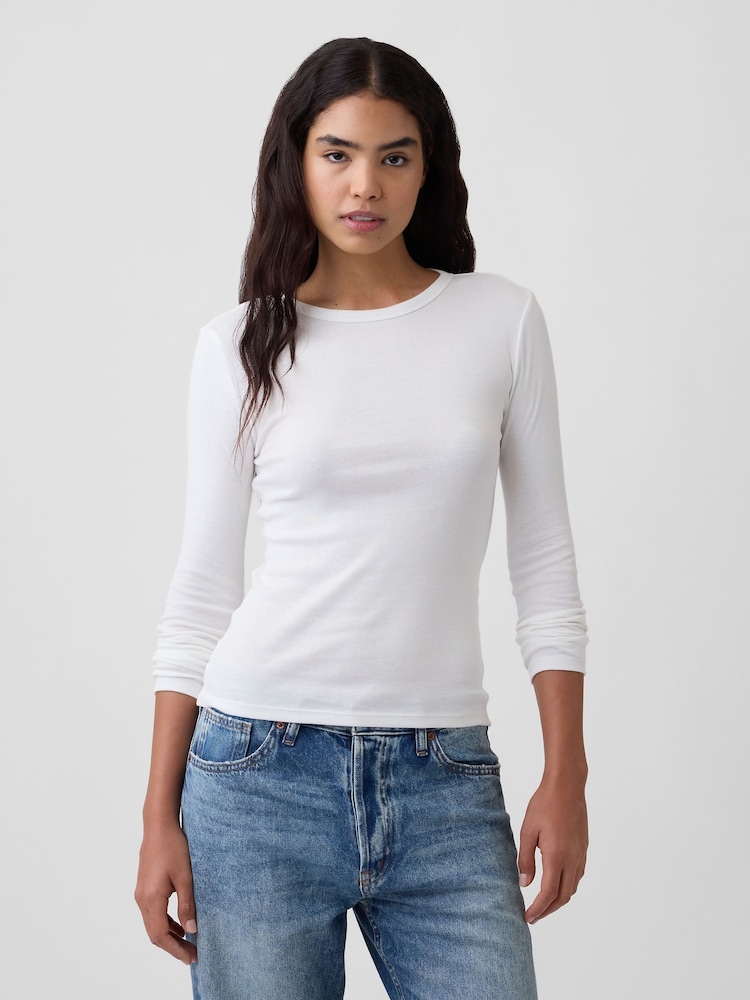 Blanco - Gap Modern Ribbed Long Sleeve T-Shirt - Imagen 1 de 5