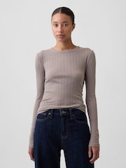Cooles Braun - Gap Essential Ribbed Pointelle Long Sleeve T-Shirt - Bild 1 von 5