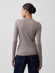 Cooles Braun - Gap Essential Ribbed Pointelle Long Sleeve T-Shirt - Bild 2 von 5