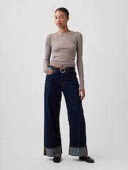 Cooles Braun - Gap Essential Ribbed Pointelle Long Sleeve T-Shirt - Bild 3 von 5