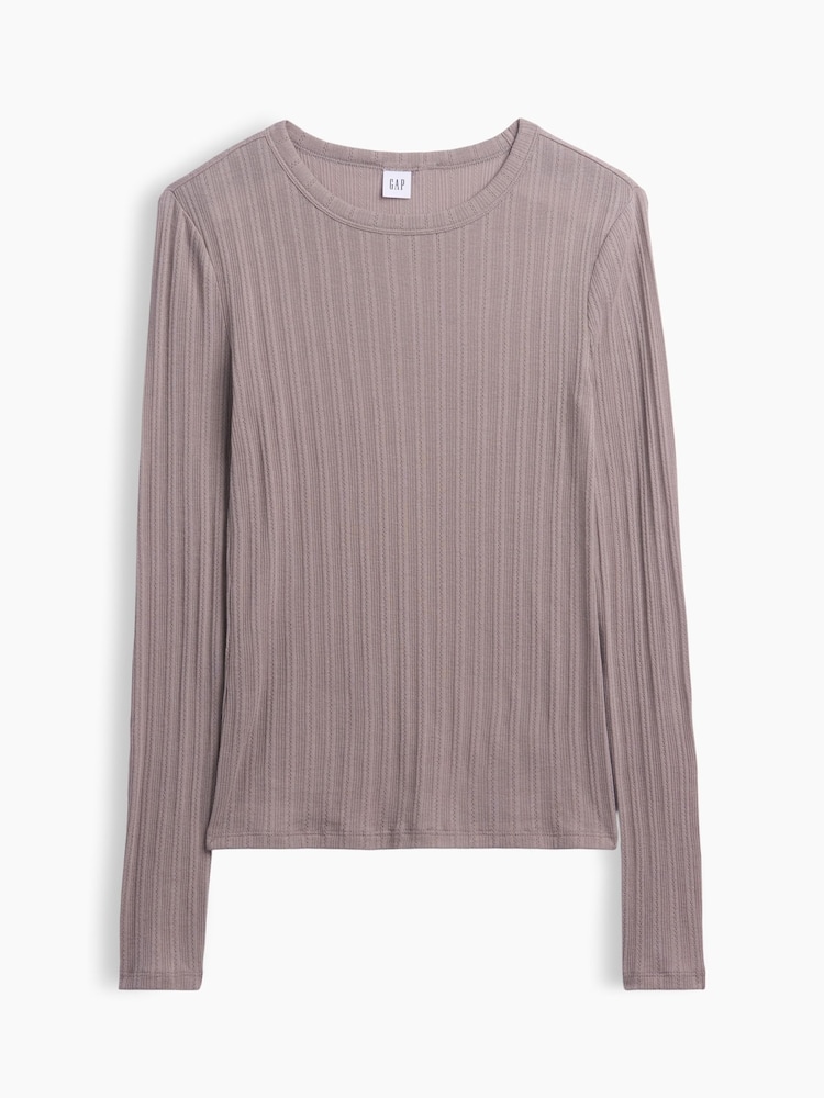 Cooles Braun - Gap Essential Ribbed Pointelle Long Sleeve T-Shirt - Bild 5 von 5