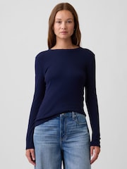 Azul/azul marino - Gap Modern Ribbed Long Sleeve T-Shirt - Imagen 1 de 5