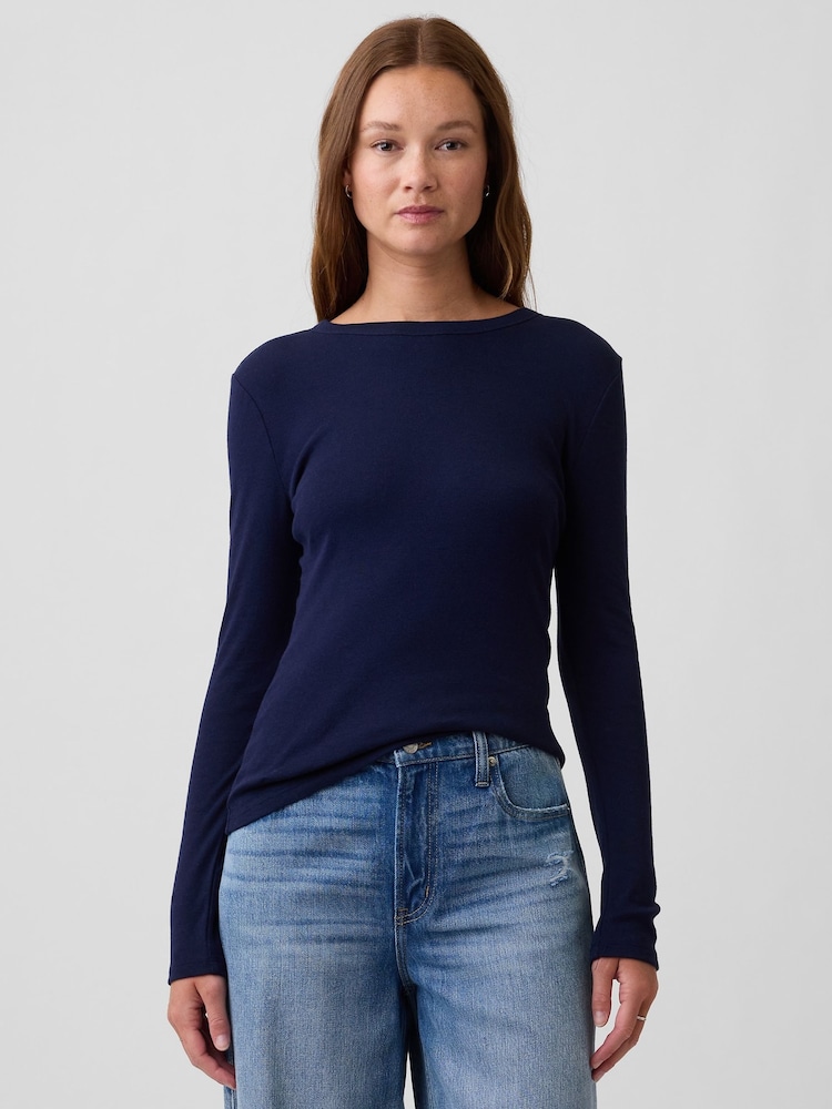 Azul/azul marino - Gap Modern Ribbed Long Sleeve T-Shirt - Imagen 1 de 5 Azul/azul marino - Gap Modern Ribbed Long Sleeve T-Shirt - Imagen 1 de 5