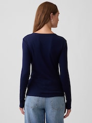 Azul/azul marino - Gap Modern Ribbed Long Sleeve T-Shirt - Imagen 2 de 5