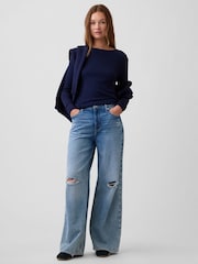 Azul/azul marino - Gap Modern Ribbed Long Sleeve T-Shirt - Imagen 3 de 5
