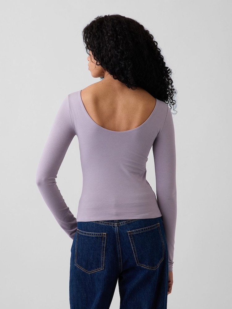Gap Lilac Purple CloseKnit Jersey Scoop-Back T-Shirt - Image 2 of 3