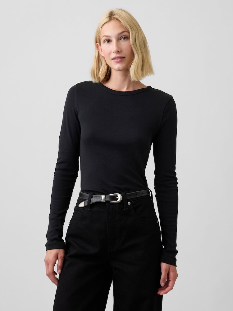 Gap Black Modern Ribbed Long Sleeve T-Shirt - Image 1 of 5