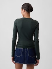 Gap Forest Green Ribbed Henley Long Sleeve T-Shirt - Image 2 of 5