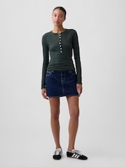 Gap Forest Green Ribbed Henley Long Sleeve T-Shirt - Image 3 of 5