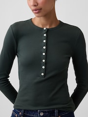 Gap Forest Green Ribbed Henley Long Sleeve T-Shirt - Image 4 of 5