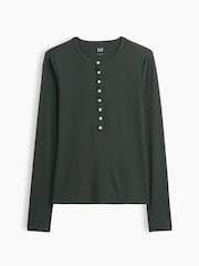Gap Forest Green Ribbed Henley Long Sleeve T-Shirt - Image 5 of 5