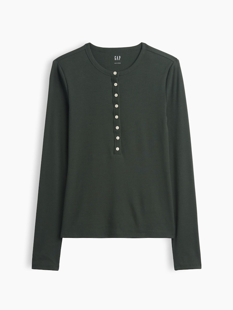 Gap Forest Green Ribbed Henley Long Sleeve T-Shirt - Image 5 of 5 Gap Forest Green Ribbed Henley Long Sleeve T-Shirt - Image 5 of 5