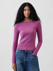 Violets - Gap CloseKnit džersijas T-krekls ar izliektu mugurpusi - Attēls 1 no 4