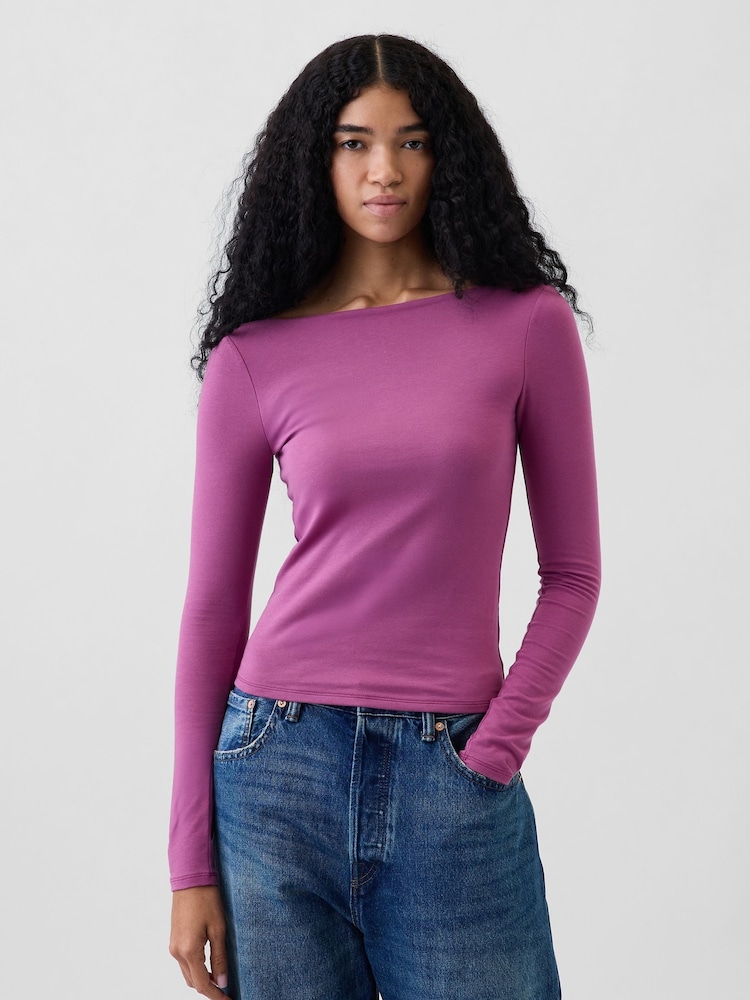 Violets - Gap CloseKnit džersijas T-krekls ar izliektu mugurpusi - Attēls 1 no 4