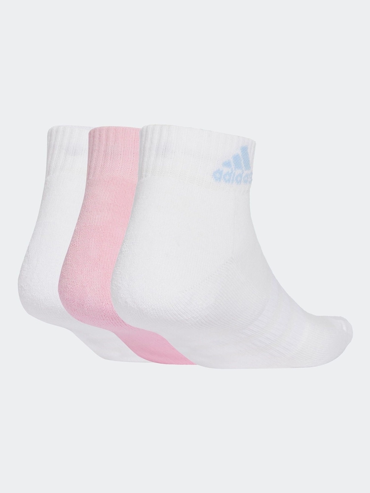 adidas White Sportswear Ankle 100% Cotton Socks 3 Pack - Image 2 of 4