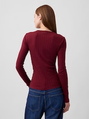 Burgunderrot - Gap Essential Ribbed Pointelle Long Sleeve T-Shirt - Bild 2 von 5