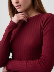 Burgunderrot - Gap Essential Ribbed Pointelle Long Sleeve T-Shirt - Bild 4 von 5