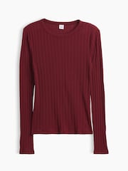 Burgunderrot - Gap Essential Ribbed Pointelle Long Sleeve T-Shirt - Bild 5 von 5