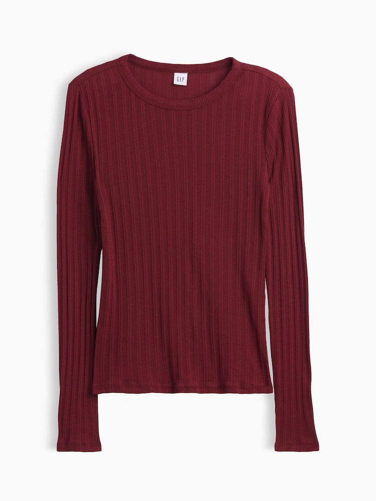 Burgunderrot - Gap Essential Ribbed Pointelle Long Sleeve T-Shirt - Bild 5 von 5