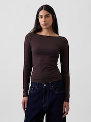 Brūna krāsa - Gap CloseKnit džersijas T-krekls ar izliektu mugurpusi - Attēls 1 no 4