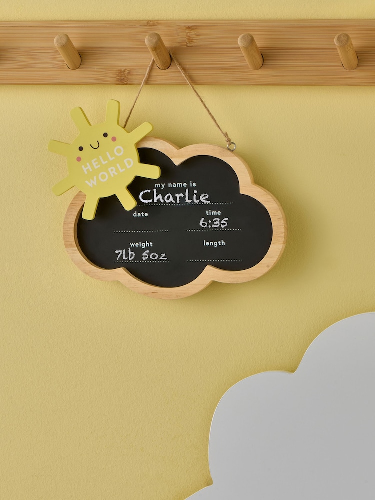 Natural Cloud Hello World Baby Birth Announcement Plaque - Image 1 of 4