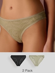 Noir/Vert - Ultimate Comfort Soft Brushed Lace Knickers 2 Pack - Image 1 de 9