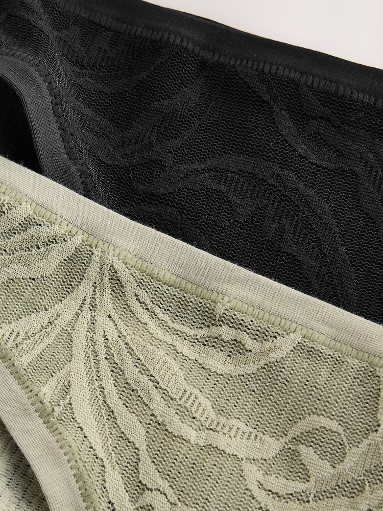 Noir/Vert - Ultimate Comfort Soft Brushed Lace Knickers 2 Pack - Image 9 of 9