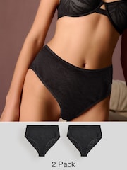 Noir/Pourpre - Ultimate Comfort Soft Brushed Lace Knickers 2 Pack - Image 1 de 9