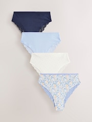 Blue Ditsy High Rise High Leg Lace Knickers 4 Pack - Image 1 of 10